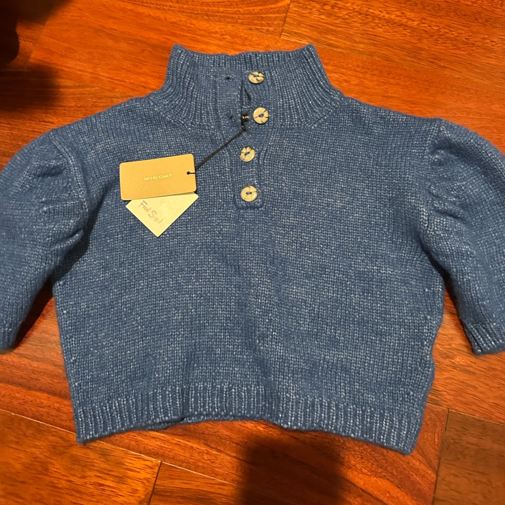 Rachel Comey Blue Puff-Sleeve Knit Polo Sweater - Picture 2 of 14